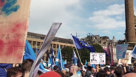 Slow-motion-of-a-close-up-of-a-mass-protest-in-Glasgow,-against-the-UK-government-decision-to-shut-down-Parliament-