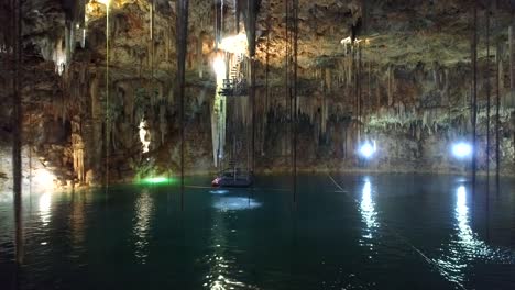 drone-view-inside-a-very-important-cenote-in-Yucatan,-Mexico