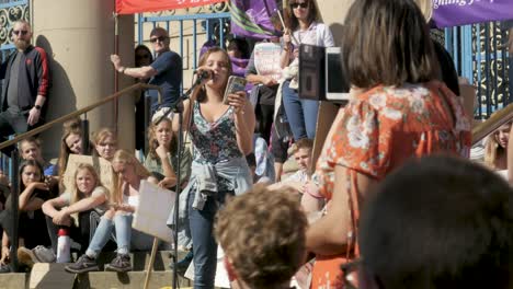 Youth-Climate-Strike-in-Sheffield-City-Centre-2019-in-front-of-the-City-Hall-with-speakers-and-representatives-young-and-students-and-older-adults