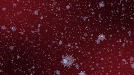 Weihnachtshintergrund-Mit-Fallenden-Schneeflockenpartikeln-Auf-Rotem-Hintergrund