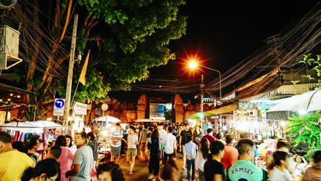 Chiang-Mai-Thailand,-circa-:-Timelapse-Chiang-Mai-walking-street-in-Thailand