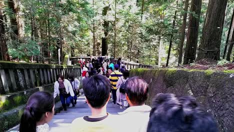 Vista-Desde-La-Multitud-Caminando-Por-Escaleras-De-Piedra-Cubiertas-De-Musgo-En-El-área-Del-Templo-De-Nikko