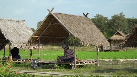 Relajarse-En-Una-Choza-De-Paja-Cerca-Del-Parque-De-Esculturas-De-Paja-En-Chiang-Mai,-Tailandia