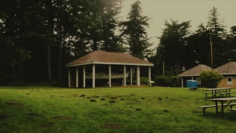 A-panning-view-of-the-vessel,-yard,-and-museum-at-the-Port-Orford-Heads,-Oregon-in-the-Pacific-Northwest