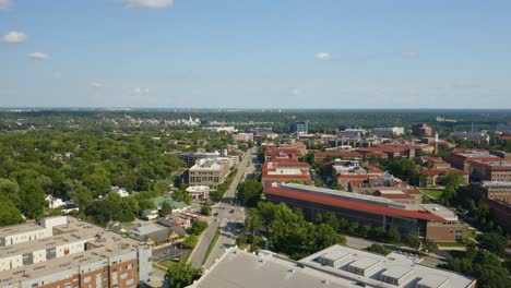 Slow-Aerial-Flight-Over-Purdue-University-College-Campus-in-Summer