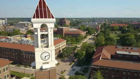 Purdue-Bell-Tower-Revealed-Backwards-Aerial-Fly-Over-Purdue-University
