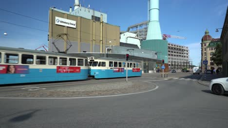 Göteborg-Straße-Redaktionell-Blaue-Straßenbahn