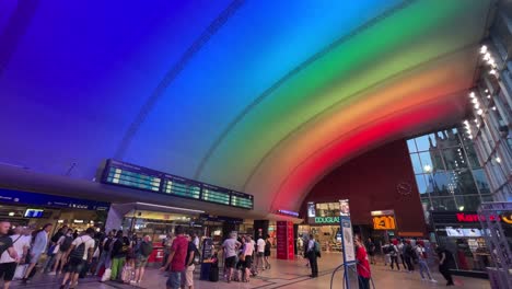 The-main-train-station-in-Cologne-Germany-is-lit-up-in-rainbow-colours-to-honor-the-local-pride-parade