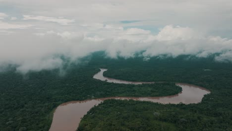 Drone-Aerial-View-Of-A-Narrow-River-In-Dense-Thicket-In-Ecuador