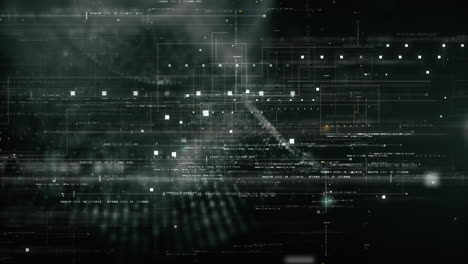 Futuristic-abstract-de-focus-flowing-data-matrix,-meta,-metaverse,-telemetry-and-encrypt-numbers-display-with-particles-simulation-in-cyber-space-environment-for-head-up-display-loop-background