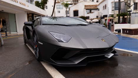 close-up-shot-of-a-lamborghini-and-mercedes-car-on-the-streets-of-puerto-banus-in-spain