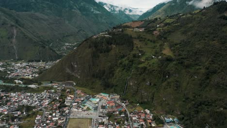 Landscape-Of-Banos-De-Agua-Santa-In-Tungurahua-Province,-Ecuador---Aerial-Panoramic