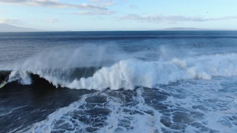 Surfista-Se-Borra-Atrapando-Una-Gran-Ola-Durante-Un-Oleaje-Récord-En-Maalaea-Maui-Hawaii