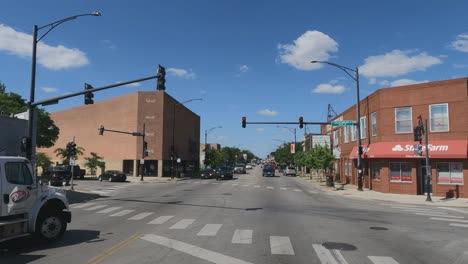 Fpv-driving-on-S-Archer-ave-in-Chicago-Illinois-turning-red-pickup-truck