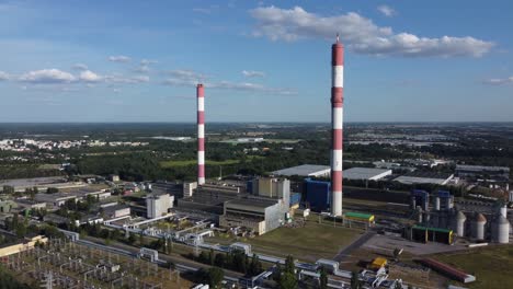 A-drone-shot-of-a-coal-power-plant-in-Lodz,-Poland