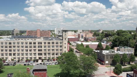 Muskegon,-Michigan-skyline-with-drone-video-moving-up