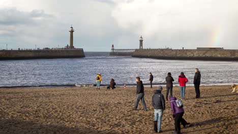 Tate-Hill-Sands,-and-the-piers,-at-Whitby-North-Yorkshire