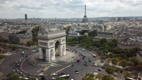 Drohnenansicht-Triumphbogen,-Paris,-Frankreich