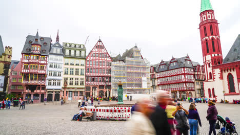 Frankfurt-Germany,-circa-:-timelapse-old-town-square-romerberg-in-Frankfurt-Germany