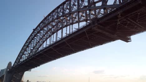 Beautiful-panning-close-up-shot-of-the-Sydney-Harbour-Bridge-below-the-bridge