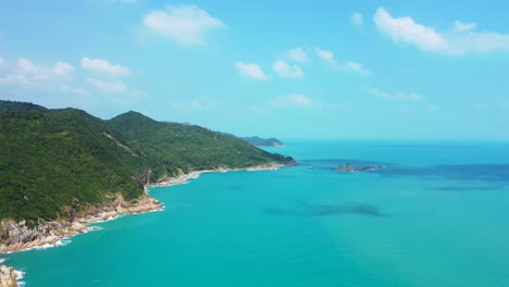 Koh-Phangan,-Tailandia,-Laguna-Pacífica-Playa-Rocosa-Y-Bosque-De-Palmeras