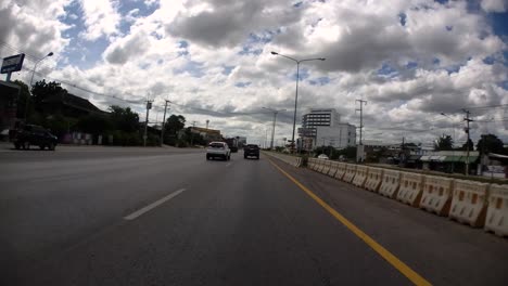 This-is-a-time-lapse-with-an-action-camera-mounted-in-front-of-the-truck,-driving-from-Pranburi-to-Hua-Hin-and-Hua-Hin-to-Bangkok-on-Phet-Kasem-Road