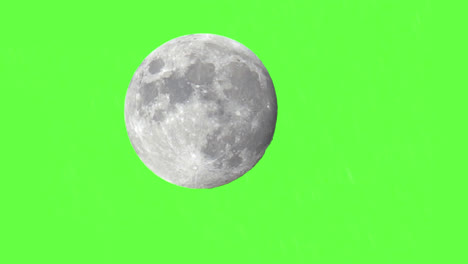 Large-Full-Moon-On-A-Green-Screen-Background,-Craters-And-Surface-Details-Illuminated