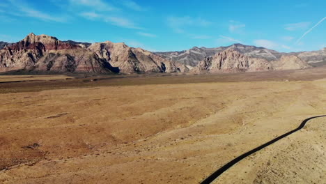 Aerial-sweeping-panoramic-of-Red-Rock-Canyon-Park-in-Nevada