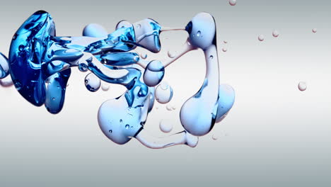 Transparente-Blaue-Ölblasen-Und-Flüssige-Formen-In-Gereinigtem-Wasser-Auf-Weißem-Hintergrund-Mit-Farbverlauf
