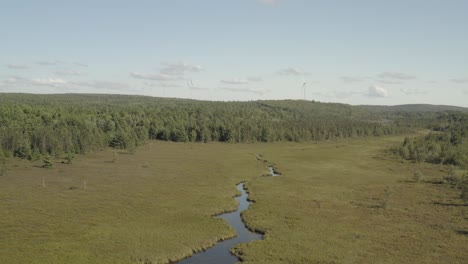 Wide-establishing-aerial-view-over-Union-River,-Whales-back-Eastern-Maine