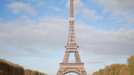 Nov-2019,-Paris,-France:-vertical-pan-video-of-the-Tour-Eiffel-seen-from-the-Champ-de-Mars-on-a-beautiful-autumn-day