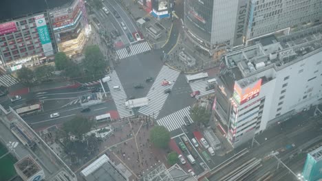 High-Angle-Top-Down-Shot-of-Traffics-at-the-Shibuya-Crossing