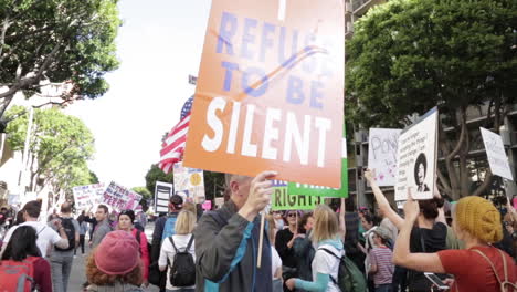 Women's-March,-I-Refuse-To-Be-Silent-Sign,-White-Man-Marching,-Ally