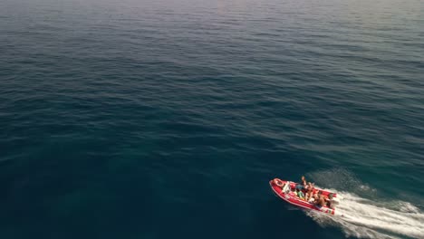 Speed-Boat-at-Tropical-Sea,-Slow-Motion-Aerial-View