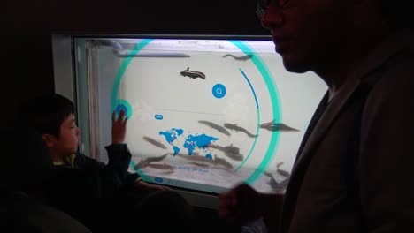 The-view-of-the-tranparent-touch-screen-aquarium-with-unidentified-people-in-Shinagawa-sea-aquarium