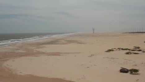 Luftaufnahme:-Ein-Strand-Mit-Einem-Windturbinenpark-In-Der-Ferne-In-Brasilien