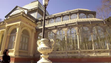 Exterior-Glass-house-Palacio-Cristal-in-Retiro-park,-Madrid