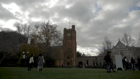 Antiguo-Edificio-De-Artes-Torre-Del-Reloj,-Universidad-De-Melbourne-Universidad-De-Melbourne-Torre-Del-Reloj