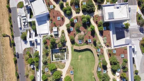Roof-top-garden-top-down-aerial-view-moving-forward