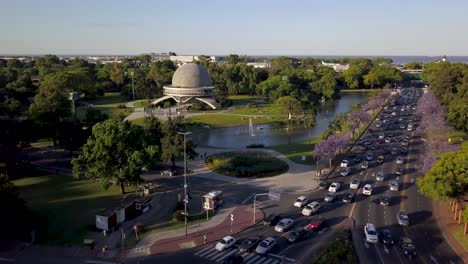 Aerial-of-Galileo-Galilei-Planetarium-in-Buenos-Aires-on-Jacaranda-season