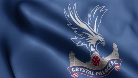 4k-animated-closeup-loop-of-a-waving-flag-of-the-Premier-League-football-soccer-Crystal-Palace-team-in-the-UK