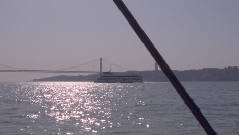 River-transport-boat-in-Lisbon,-Portugal