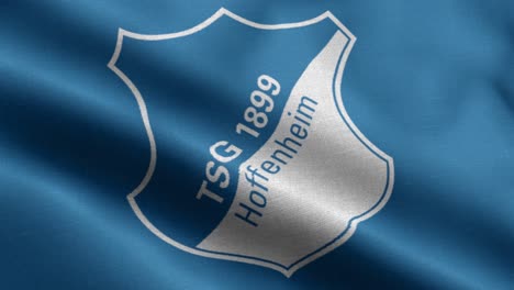Blaue-4K-Nahaufnahme-Einer-Animierten-Schleife-Einer-Wehenden-Flagge-Der-Fußball-Bundesligamannschaft-Hoffenheim
