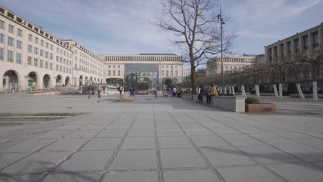 Skateboarders-performing-at-square-du-Mont-Des-Arts,-Brussels,-Belgium