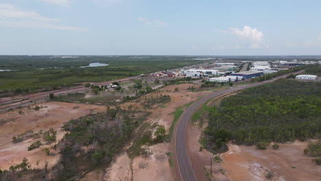 Moving-Aerial-Drone-Shot-of-East-Arm-Industrial-area-near-Darwin,-Northern-Territory