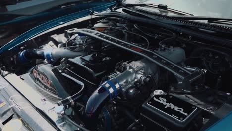 Arc-Shot-of-a-Toyota-Supra-Show-Car-Engine-at-Driftcon