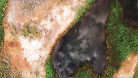 Reflexionen-Von-Sonnenbeschienenen-Kumuluswolken-Gleiten-Vorbei,-Schlaglöcher-State-Park,-Washington,-Luftaufnahme-Von-Gott