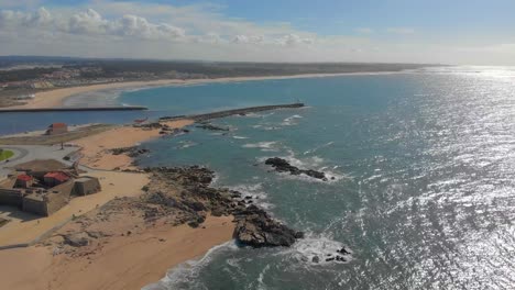Aerial-footage-from-beach-at-Vila-do-Conde,-Portugal