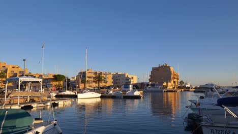 Bormes-les-Mimosas-harbour-at-sunset,-Mediterranean-sea---South-of-France