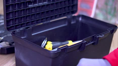 A-close-up-view-of-a-handyman's-toolbox